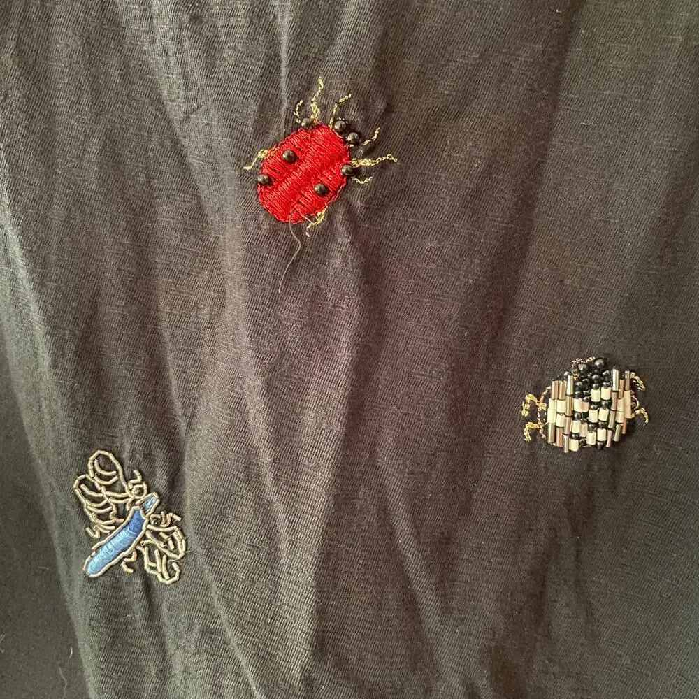 Anthropologie Black Floral Embroidered Tee - Picture 5 of 8